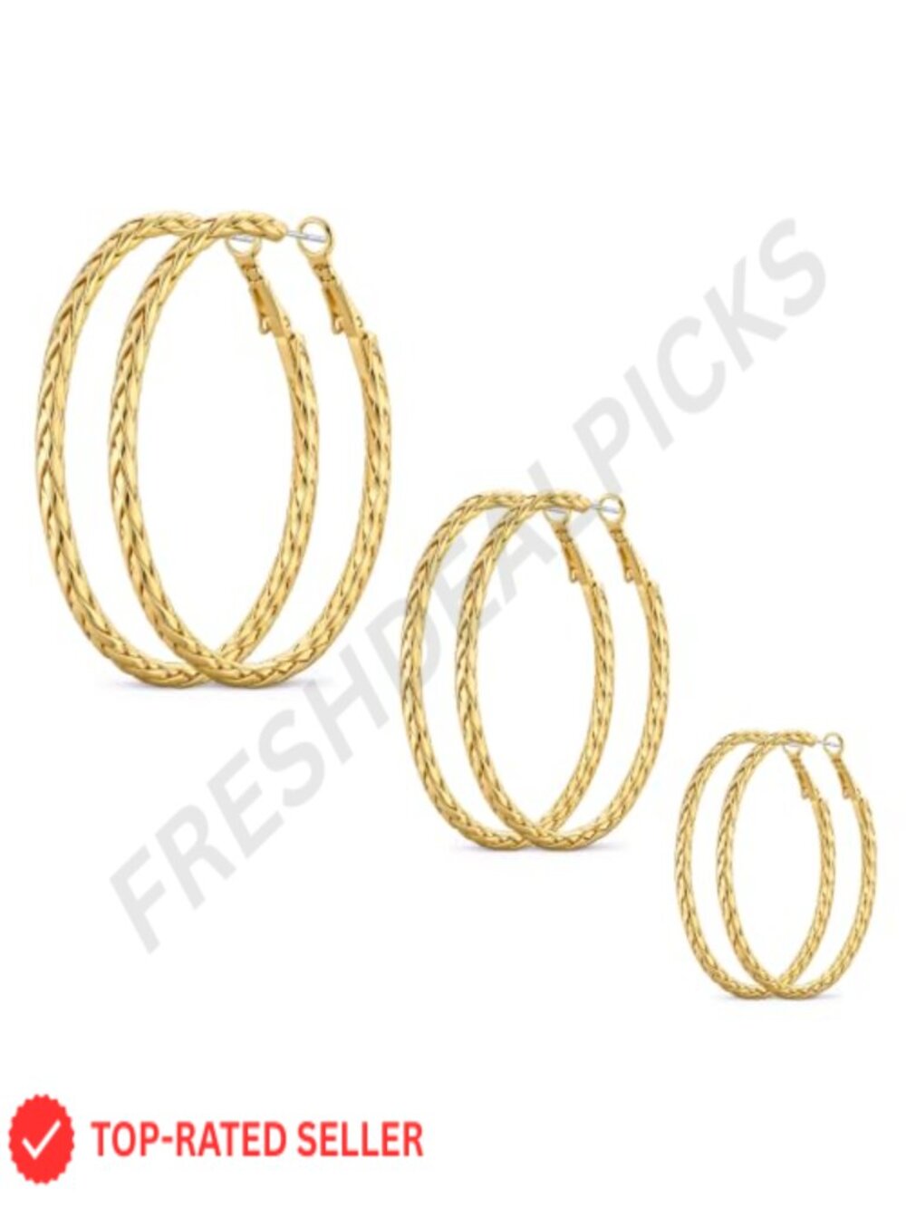 3 Pairs Gold Hoop Earrings Chunky Twisted Hoops Women